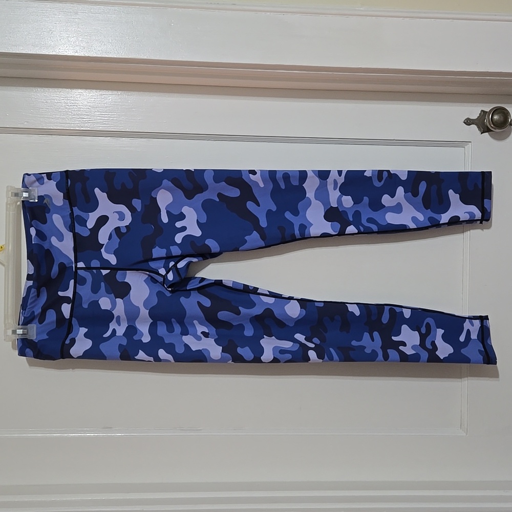 Compressionz High Waisted Full Length Leggings For Women, XL, Blue Camo
